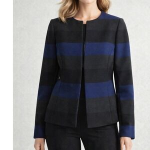 Tahari Arthur Levine Women's Blazer Jacket  Size 6 Blue Black Striped Collarless